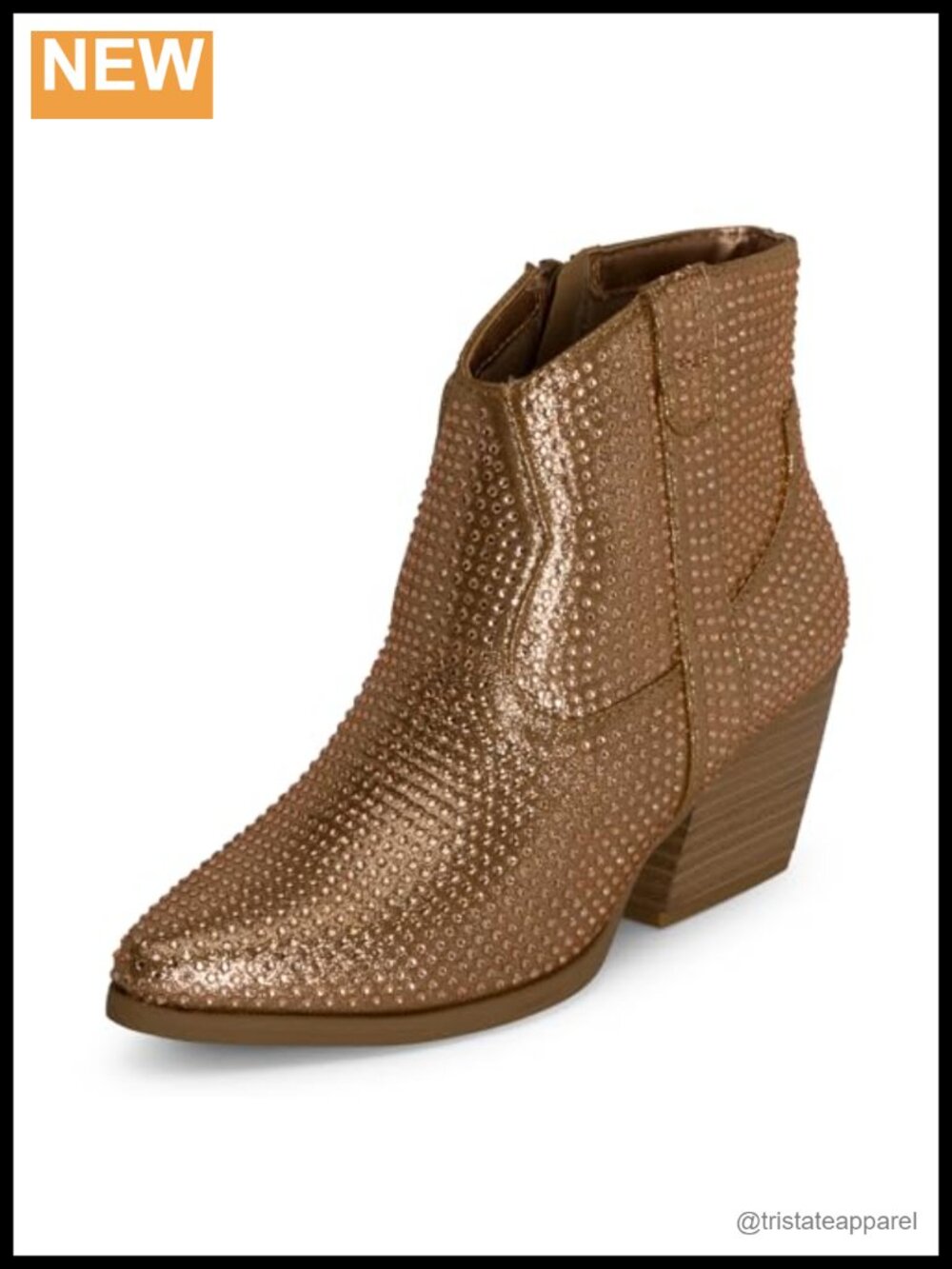 Rhinestone Cowgirl Ankle Boots Pointed Toe Block Heel Side Zipper Women 2.5"